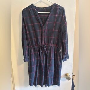 Prana Navy and Pink Checkered Loop Pine Long Sleeve Dress